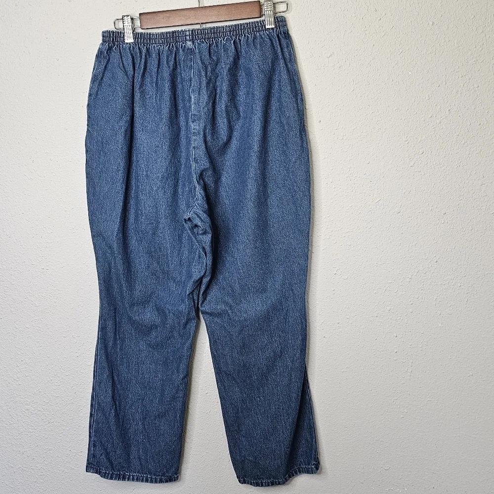 Chic Womens 16 Petite Elastic Waist Blue Jean Pull‎ On Pants High Rise Stretch